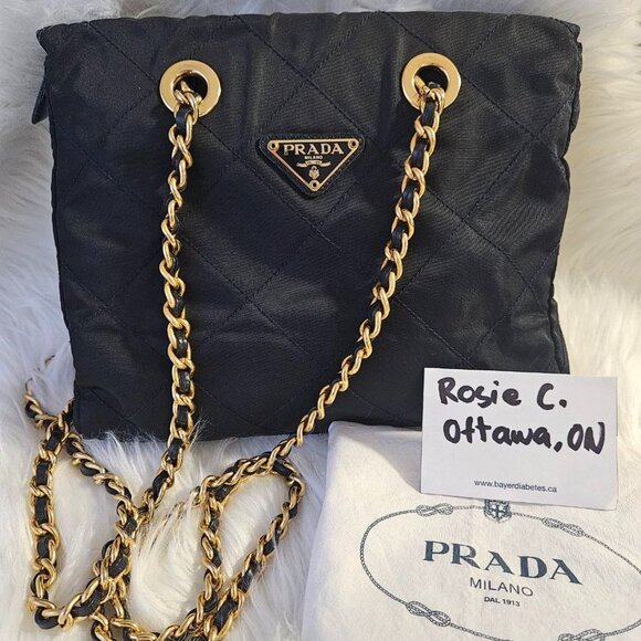 Authentic Prada Tessuto Catena Nylon Quilted Chain Shoulder Bag in Black - Picture 1 of 17